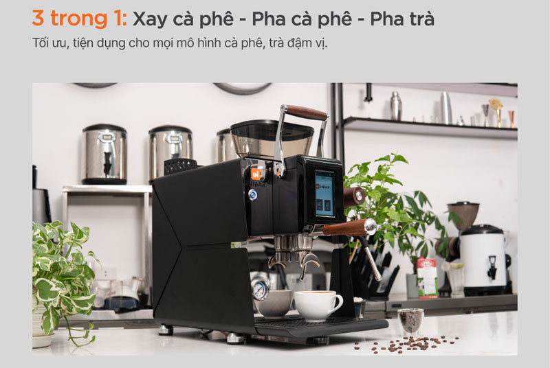 Máy có 3 chức năng: Xay cà phê - pha cà phê - pha trà