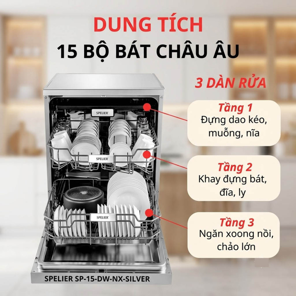 Máy rửa bát 15 bộ Spelier SP 15D NX Silver - Hàng chính hãng