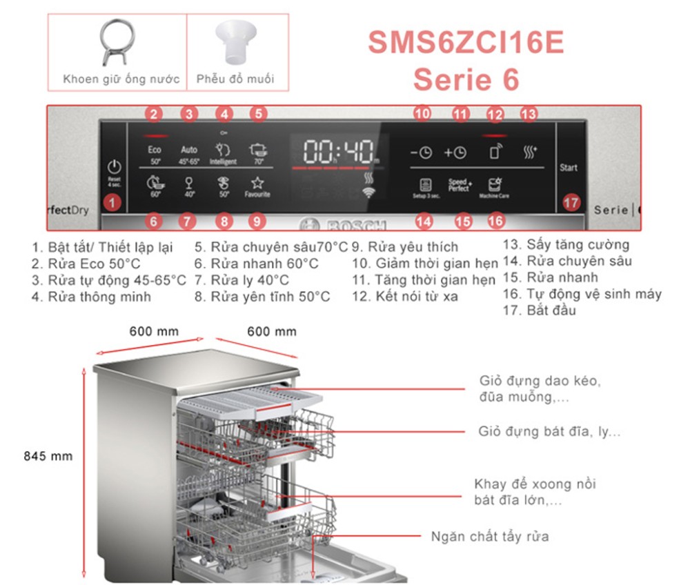 Máy rửa bát Bosch SMS6ZCI02P - Hàng chính hãng