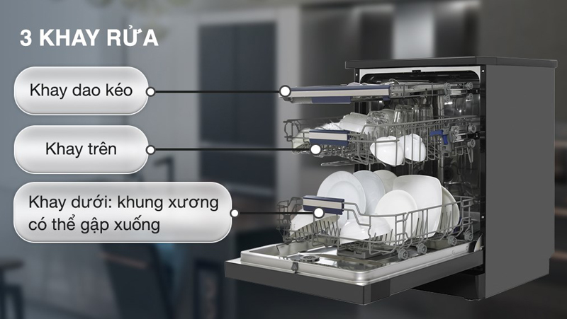 Hệ thống3  giản rửa có sức chứa 15 bộ bát đĩa 