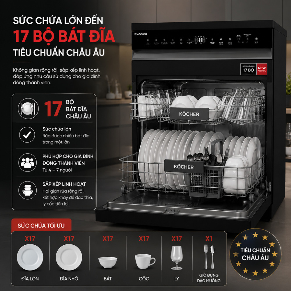 Máy rửa bát Kocher X15 Smart AI - Hàng chính hãng