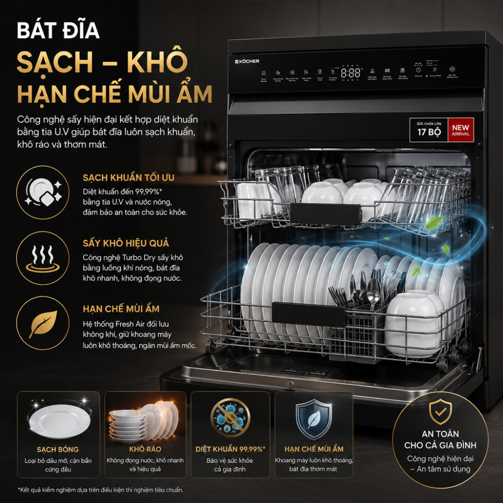 Máy rửa bát Kocher X15 Smart AI - Hàng chính hãng