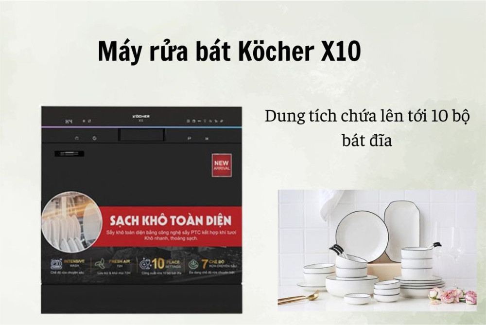 Máy có sức chứa lên đến 10 bộ bát đĩa Châu Âu