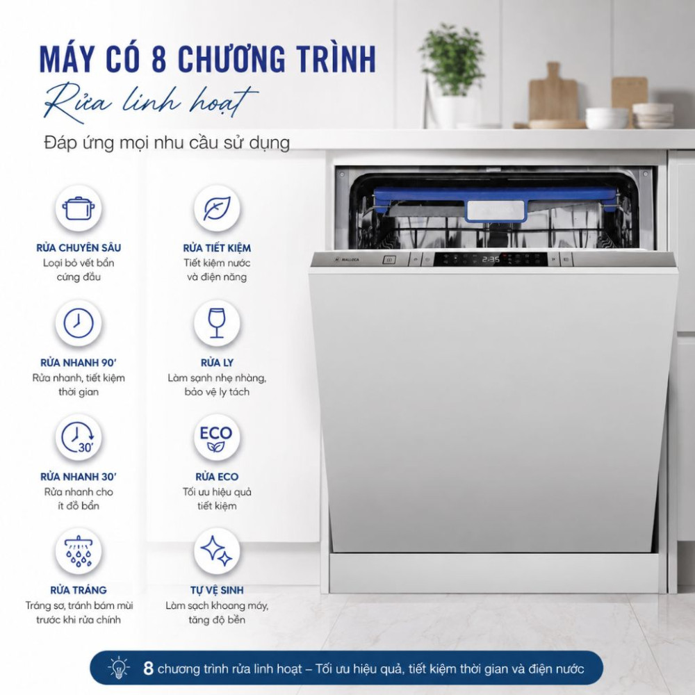 Máy rửa chén âm tủ Malloca MDW14-7713AD - Hàng chính hãng