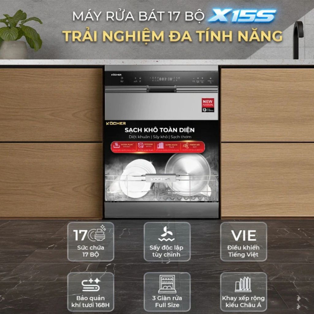 Máy rửa bát độc lập Kocher KDEU-X15S - Hàng chính hãng