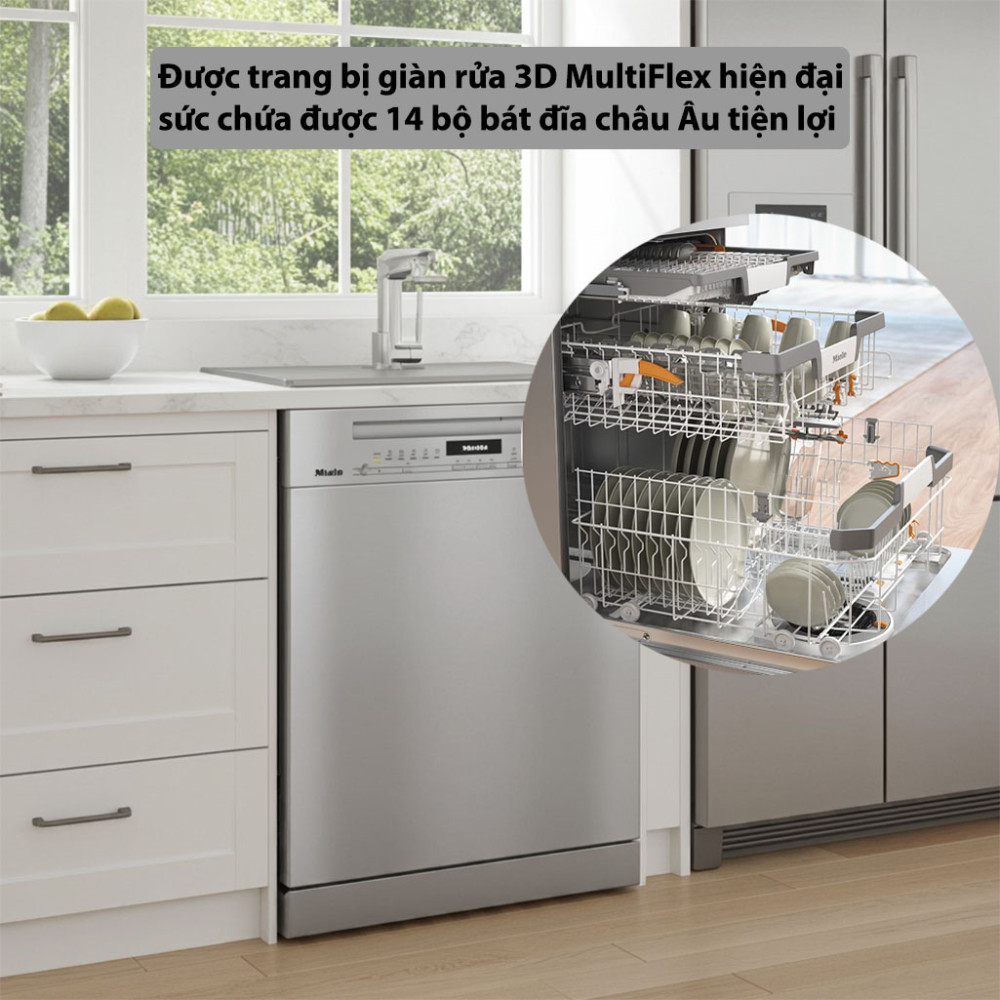 Máy rửa bát độc lập Miele G 7130 SC Front AutoDos thiết kế giàn rửa khoa học chứa được nhiều bát đĩa