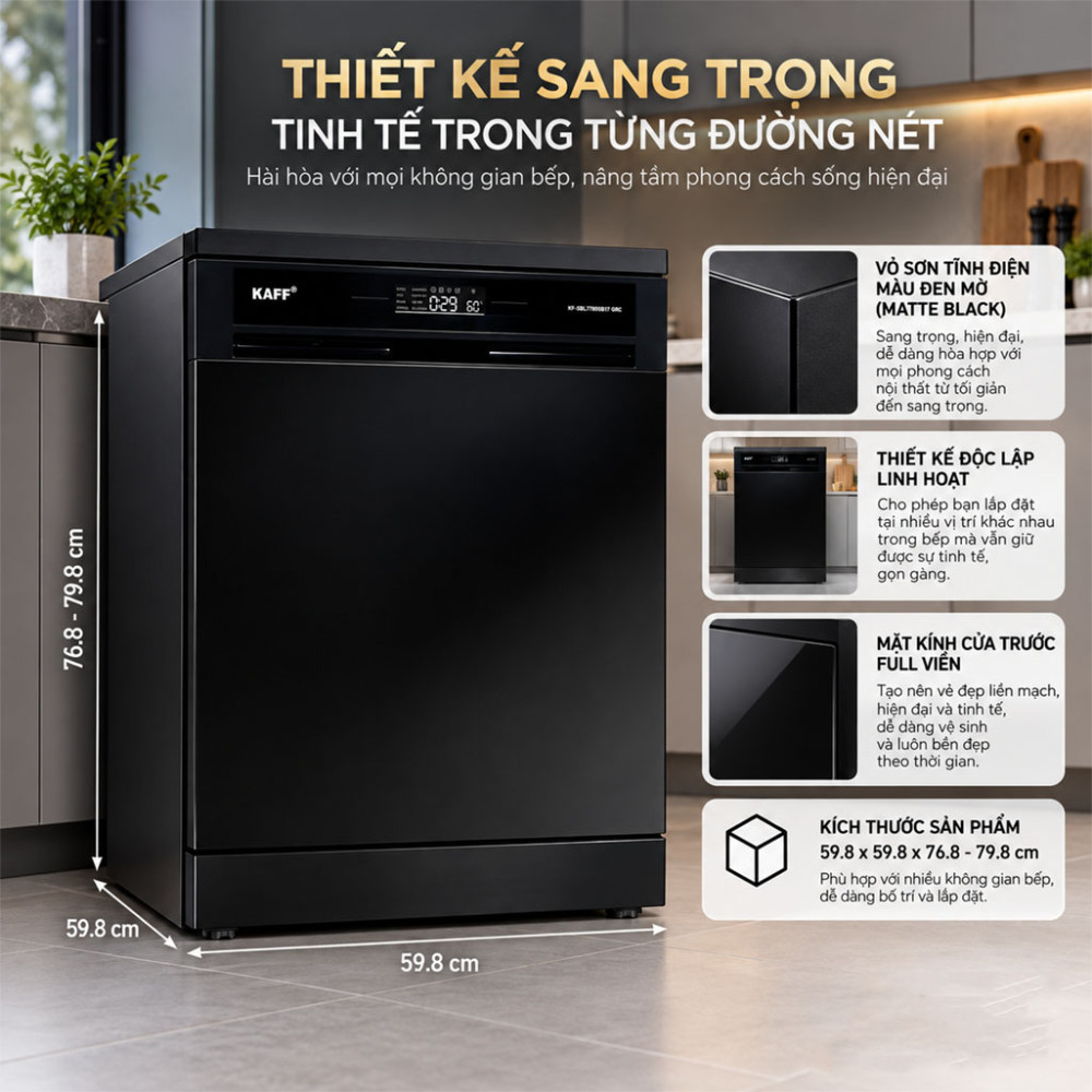 Máy rửa chén độc lập Kaff KF-SBL77805B17 GRC - Hàng chính hãng