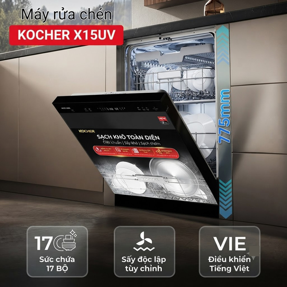 Máy rửa chén độc lập Kocher X15U - Hàng chính hãng