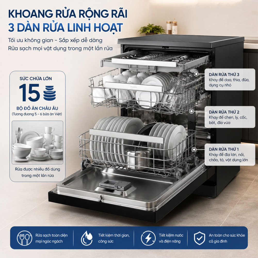 Máy rửa chén độc lập Panasonic NP-FMK16XEVN - Hàng chính hãng