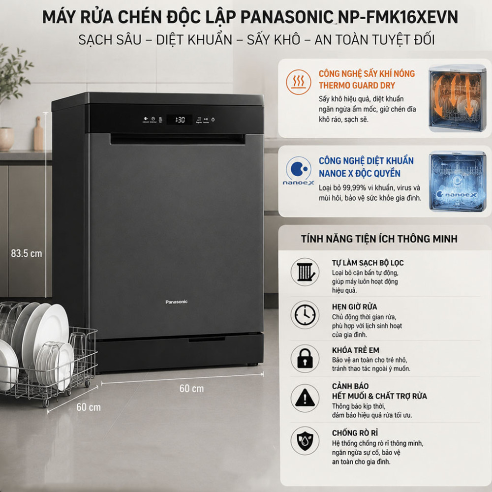 Máy rửa chén độc lập Panasonic NP-FMK16XEVN - Hàng chính hãng