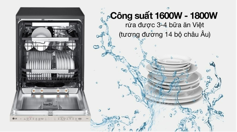 Công suất 1600W - 1800W, hoạt động mạnh mẽ nhanh chóng rửa sạch 14 bộ bát đĩa