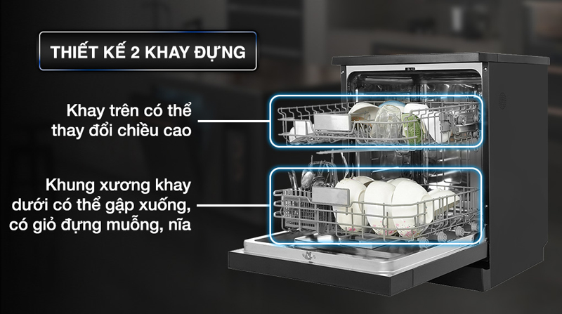 Khay chén trên có thể thay đổi độ cao để sắp xếp đồ đạc