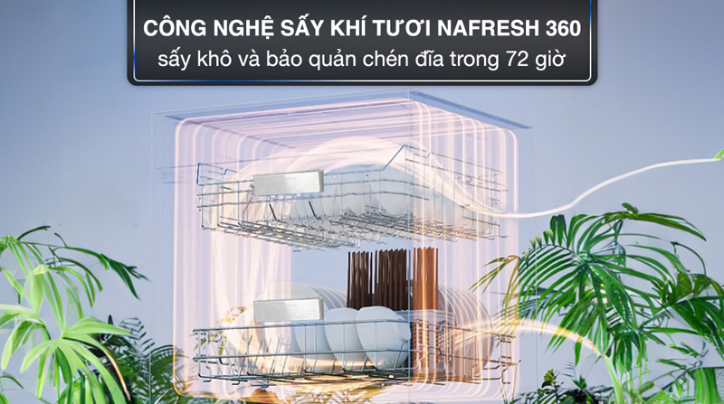 Công nghệ sấy NaFRESH 360, sấy khô bát đĩa nhanh chóng