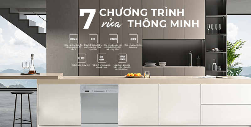 Máy được tích hợp 7 chương trình rửa để lựa chọn theo nhu cầu