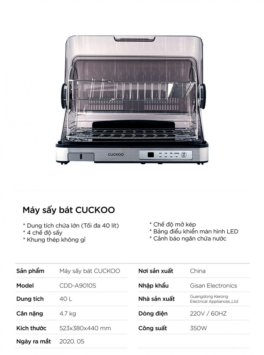 Máy sấy bát Cuckoo CDD-A9010S 40 lít - Hàng chính hãng