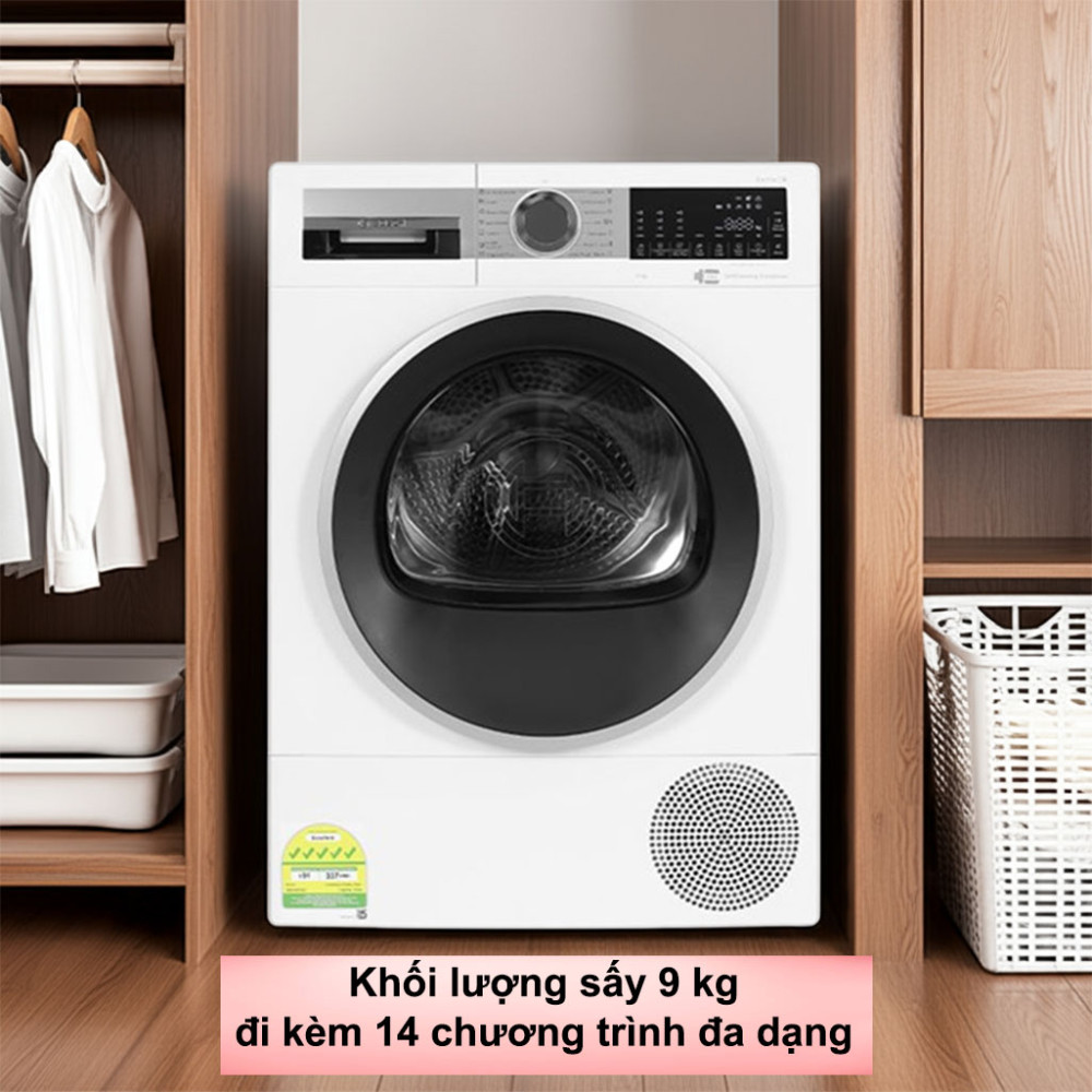 Máy sấy bơm nhiệt Bosch 9 kg WQG24570SG  có khối lượng sấy lớn phù hợp gia đình đông người