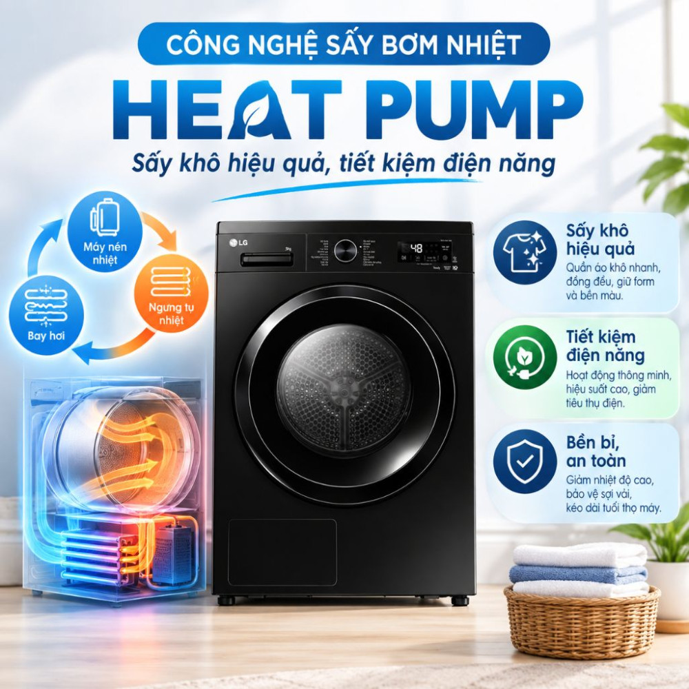 Máy sấy bơm nhiệt LG 9 Kg RB09NHP5O.ANBPEVN - Hàng chính hãng