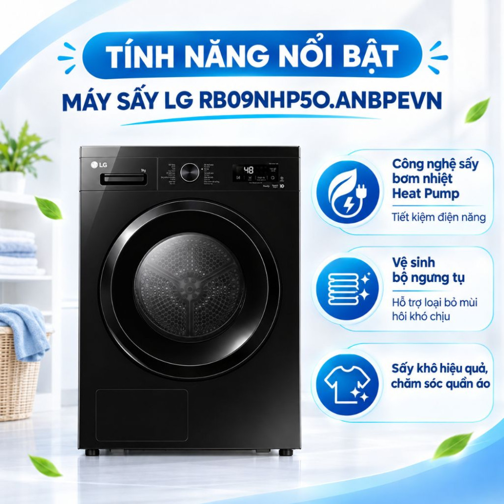 Máy sấy bơm nhiệt LG 9 Kg RB09NHP5O.ANBPEVN - Hàng chính hãng