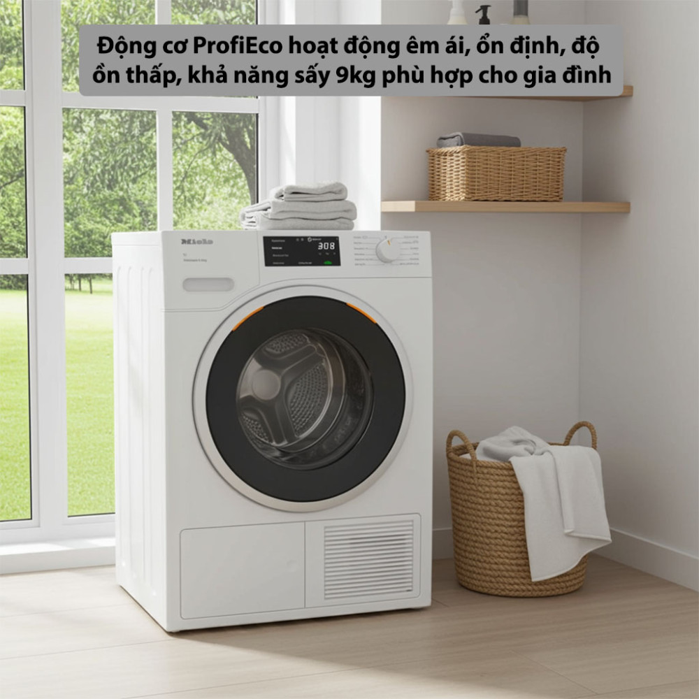 Máy sấy bơm nhiệt Miele 9kg TWD640WP EcoSpeed động cơ bền bỉ hoạt động êm ái, ổn định