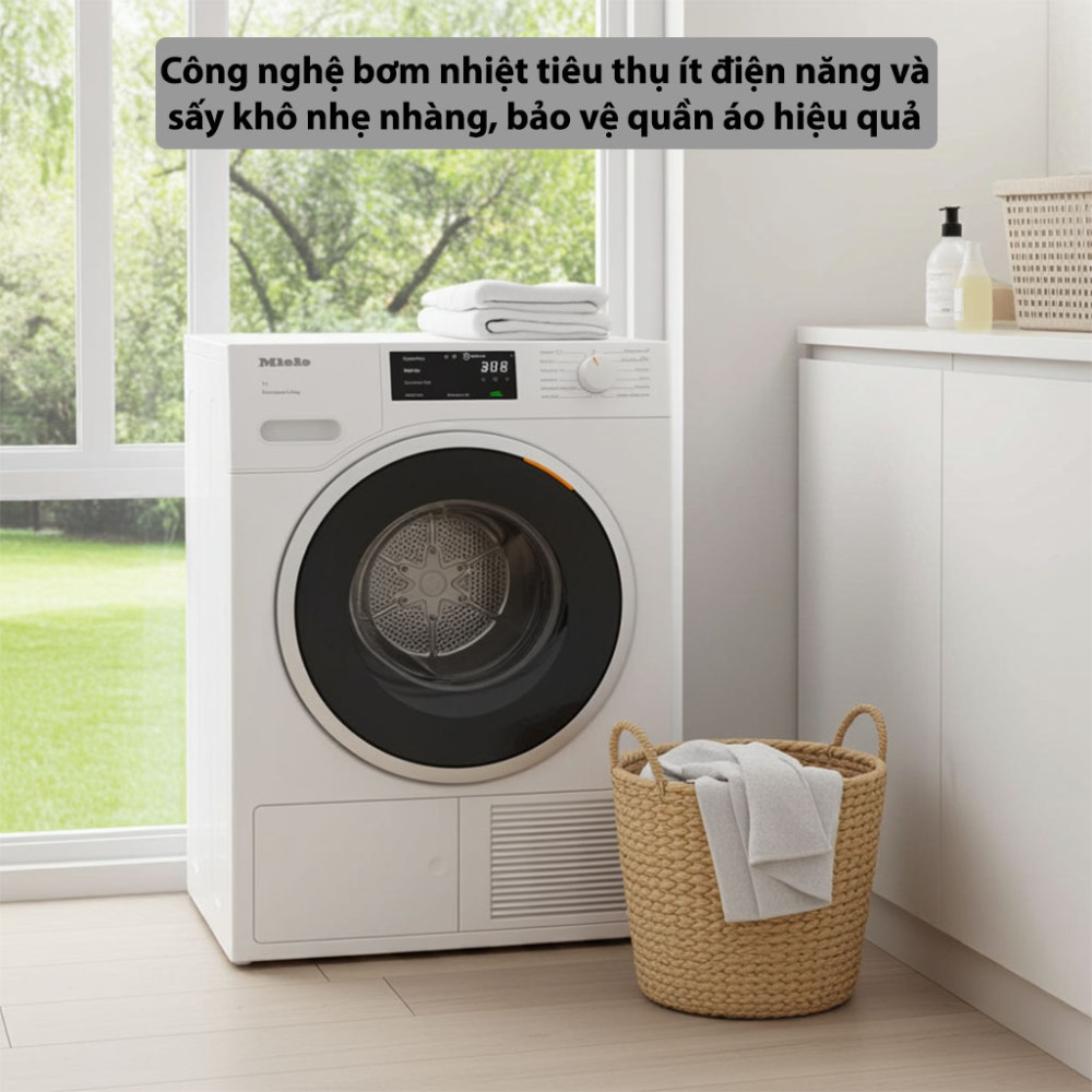 Máy sấy bơm nhiệt Miele 9kg TWD640WP EcoSpeed công nghệ sấy hiện đại cho hiệu suất cao