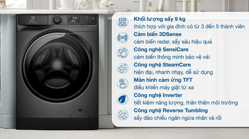 Các tính năng nổi bật của máy sấy quần áo Electrolux 9 kg EDH902R9SC