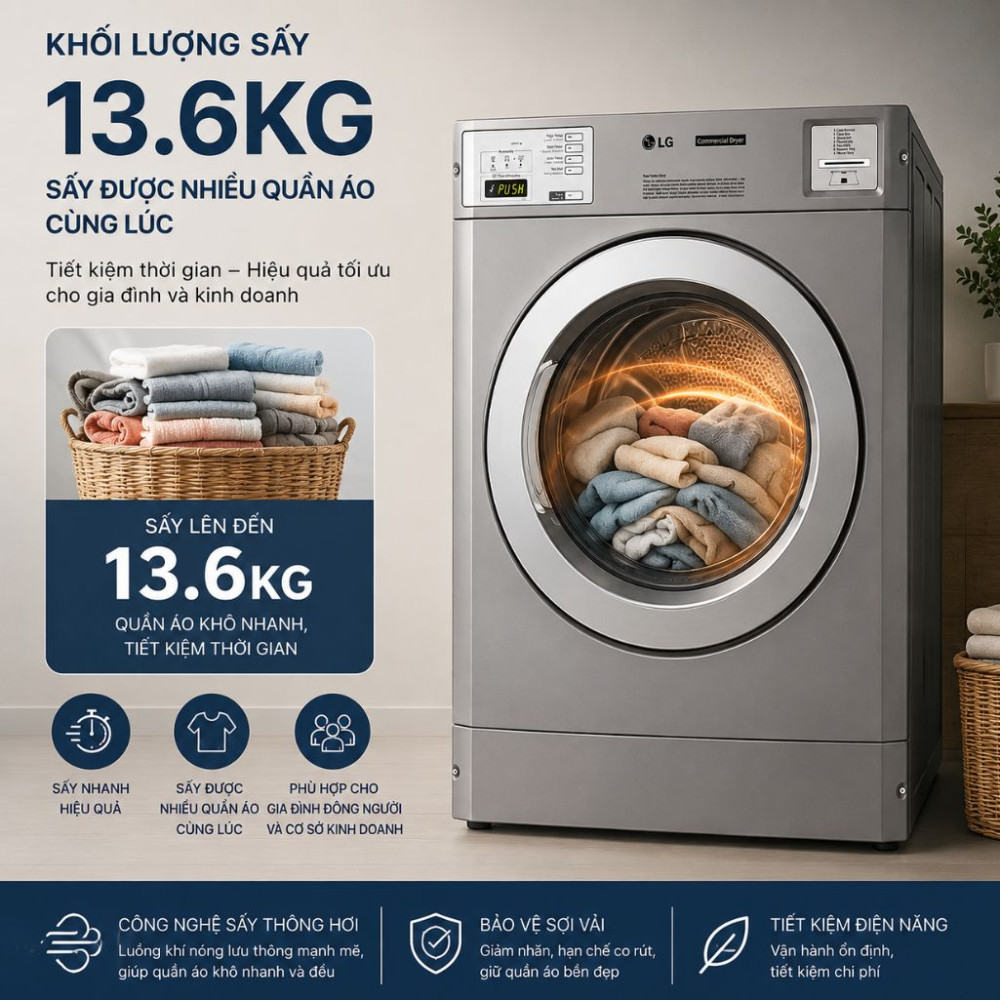 Máy sấy công nghiệp LG Inverter 13.6kg CDT29MUQES - Hàng chính hãng
