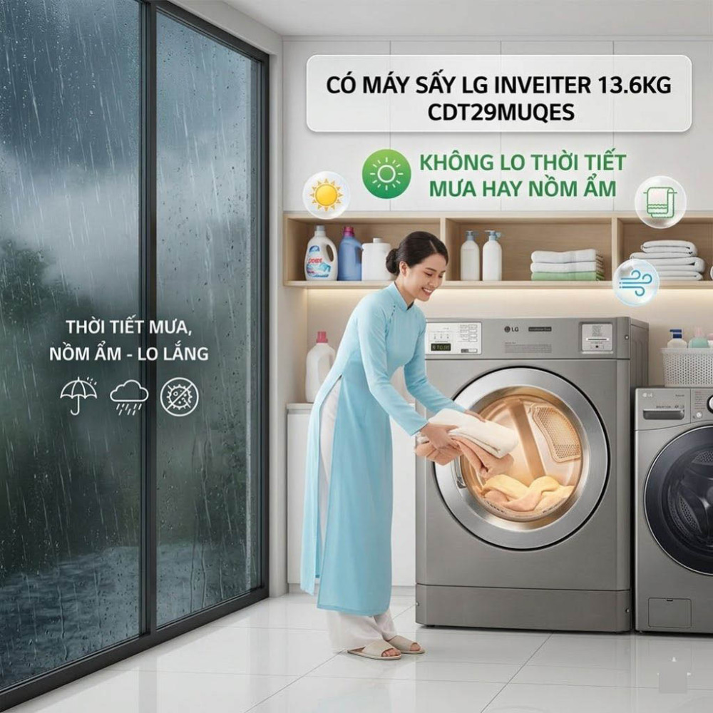 Máy sấy công nghiệp LG Inverter 13.6kg CDT29MUQES - Hàng chính hãng