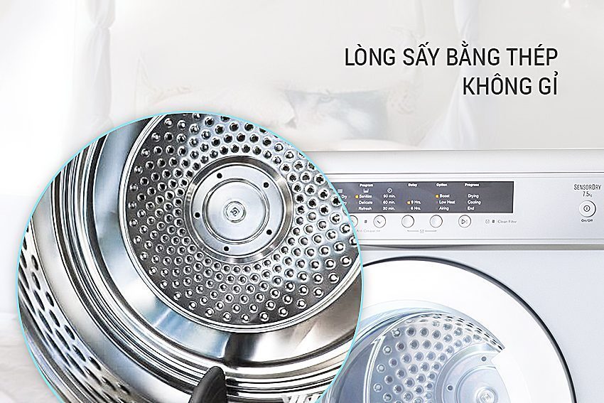 Lồng sấy làm bằng thép không gỉ của máy sấy Electrolux EDV-7552