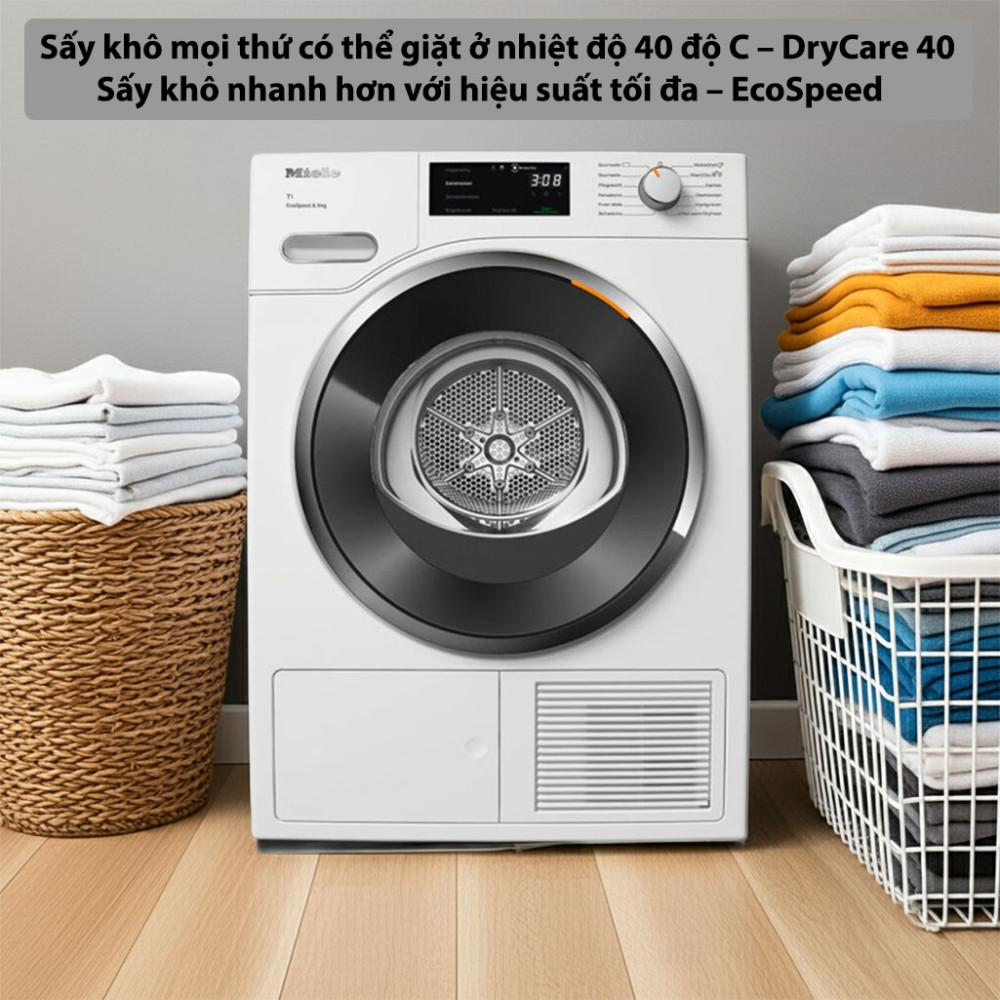 Máy sấy quần áo Heat Pump Miele 9kg TWH780WP EcoSpeed tích hợp nhiều chế độ hiện đại 