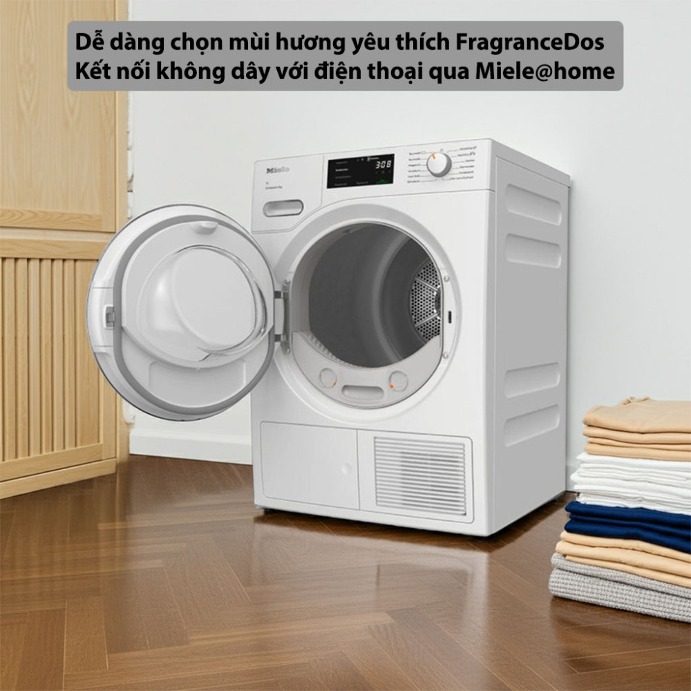 Máy sấy quần áo Heat Pump Miele 9kg TWH780WP EcoSpeed kiểm soát và điều khiển từ xa thông qua app điện thoại
