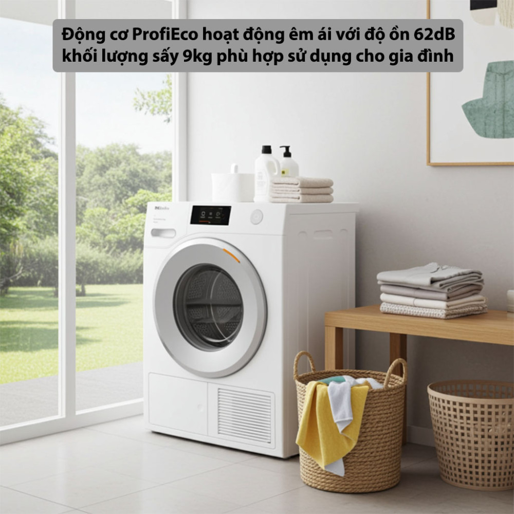 Máy sấy quần áo bơm nhiệt Miele 9kg TWV780WP Passion động cơ bền bỉ hoạt động êm ái