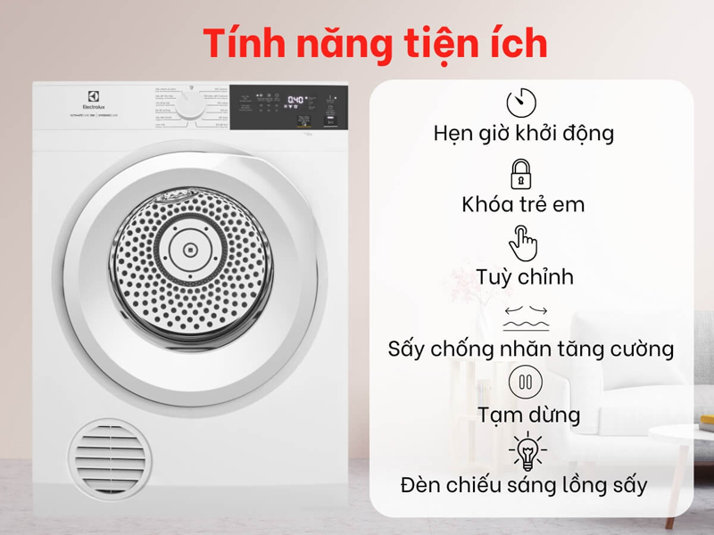 Máy được trang bị nhiều tính năng tiện ích đi kèm