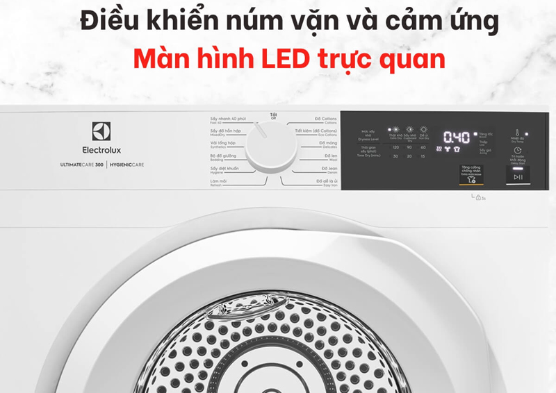 Bảng điều khiển cảm ứng + núm xoay, màn hình LED hiển thị