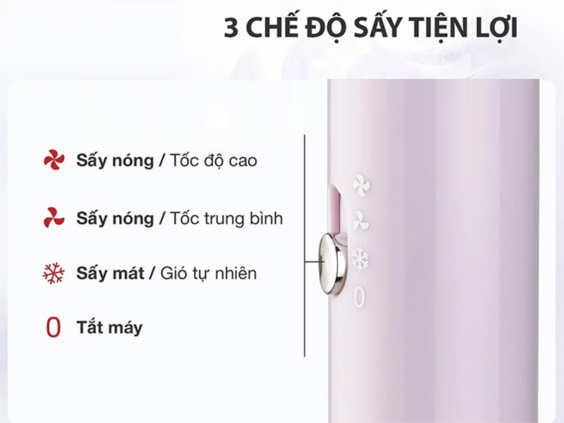 Tiện lợi với 2 tốc độ sấy nóng và chế độ sấy mát