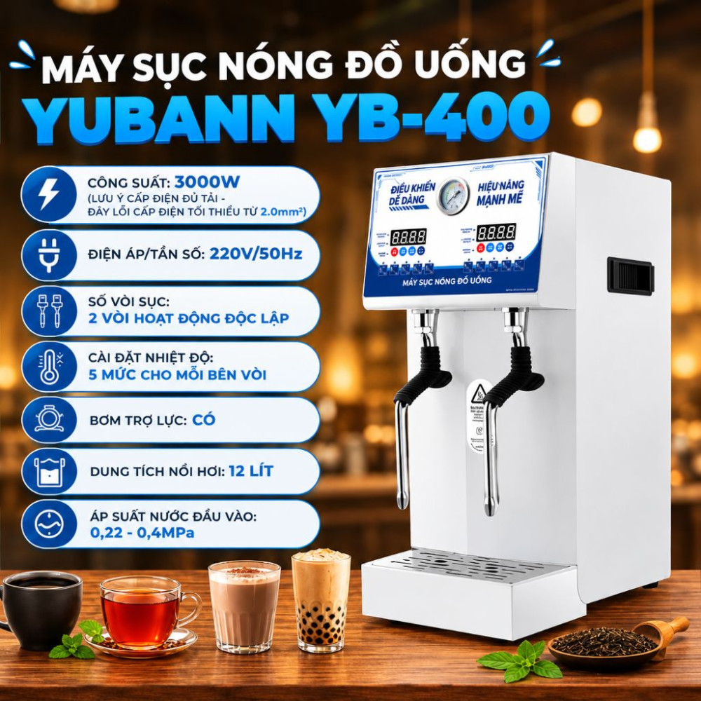 Máy sục trà sữa áp suất cao 2 vòi điện tử Yubann YB-400 - Hàng chính hãng