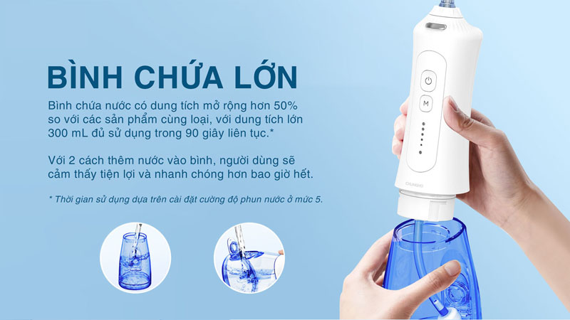 Dung tích lớn 300mL, đủ nước cho 1 lần dùng