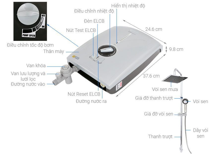 Chi tiết của máy tắm nước nóng trực tiếp Centon GD600EPRS-EMC