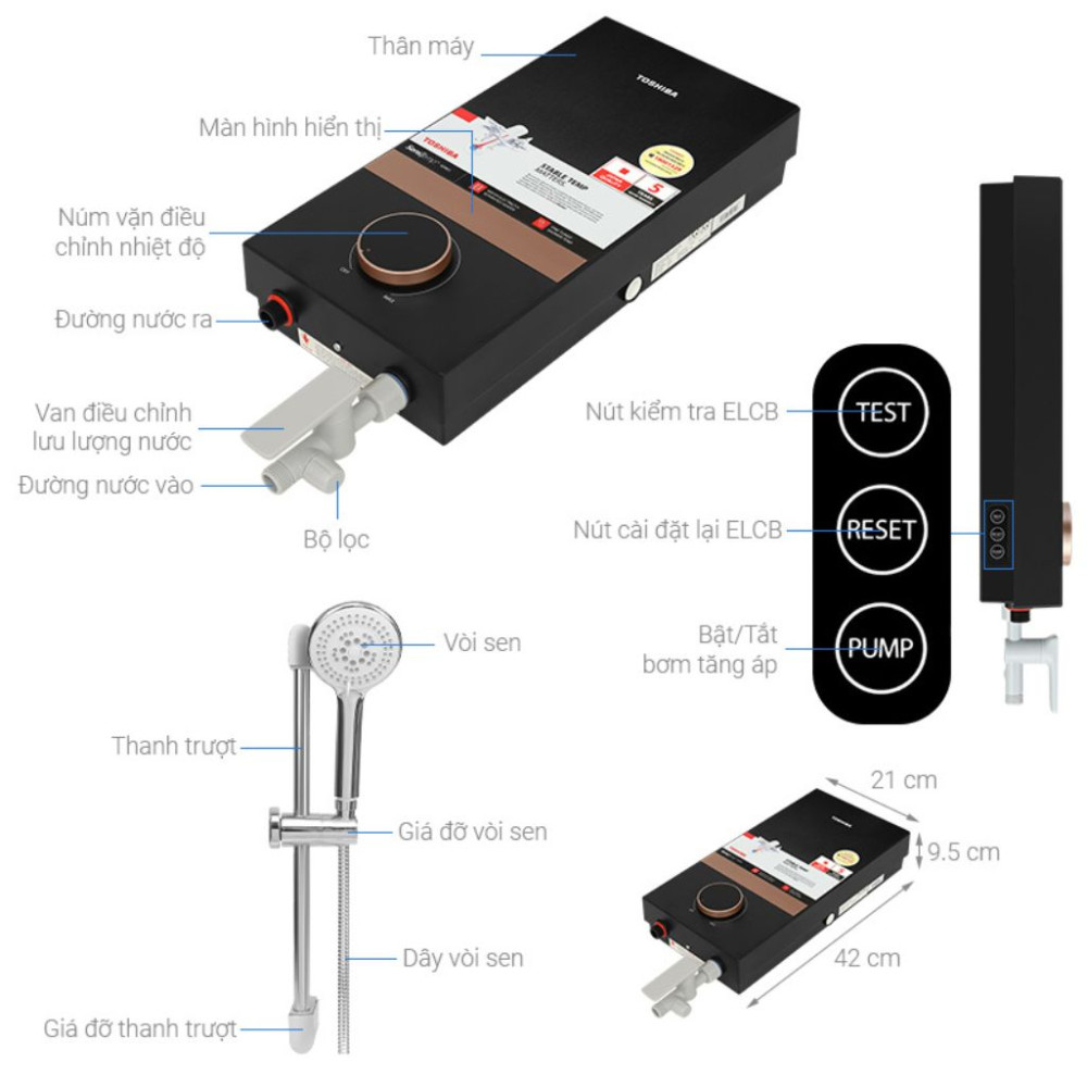 Máy nước nóng trực tiếp Toshiba TWH-45EMCPVN(K)-CB - Hàng chính hãng