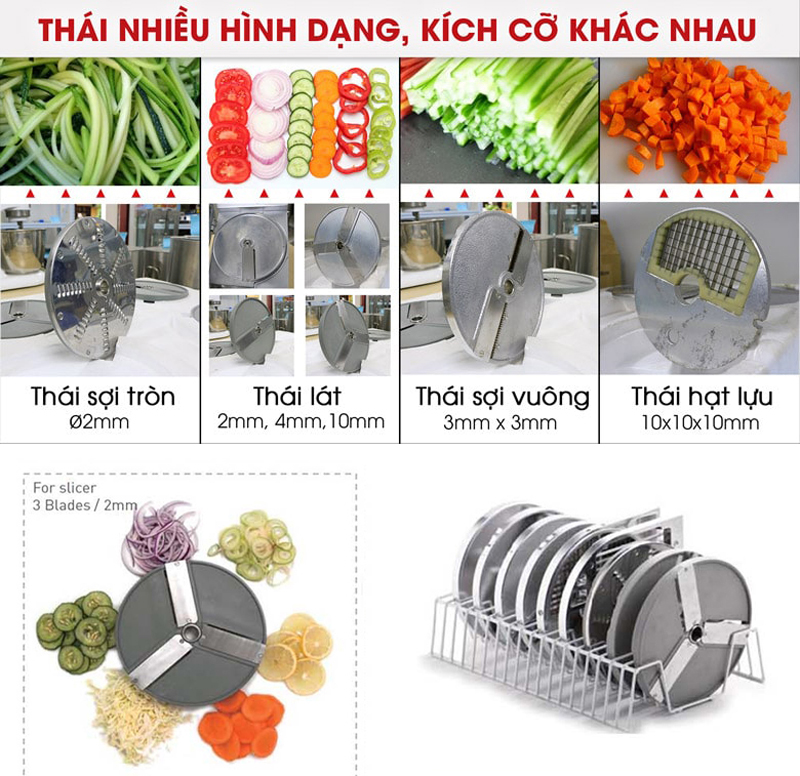 Chức năng cắt lát, thái lát, sợi, hạt lựu,...