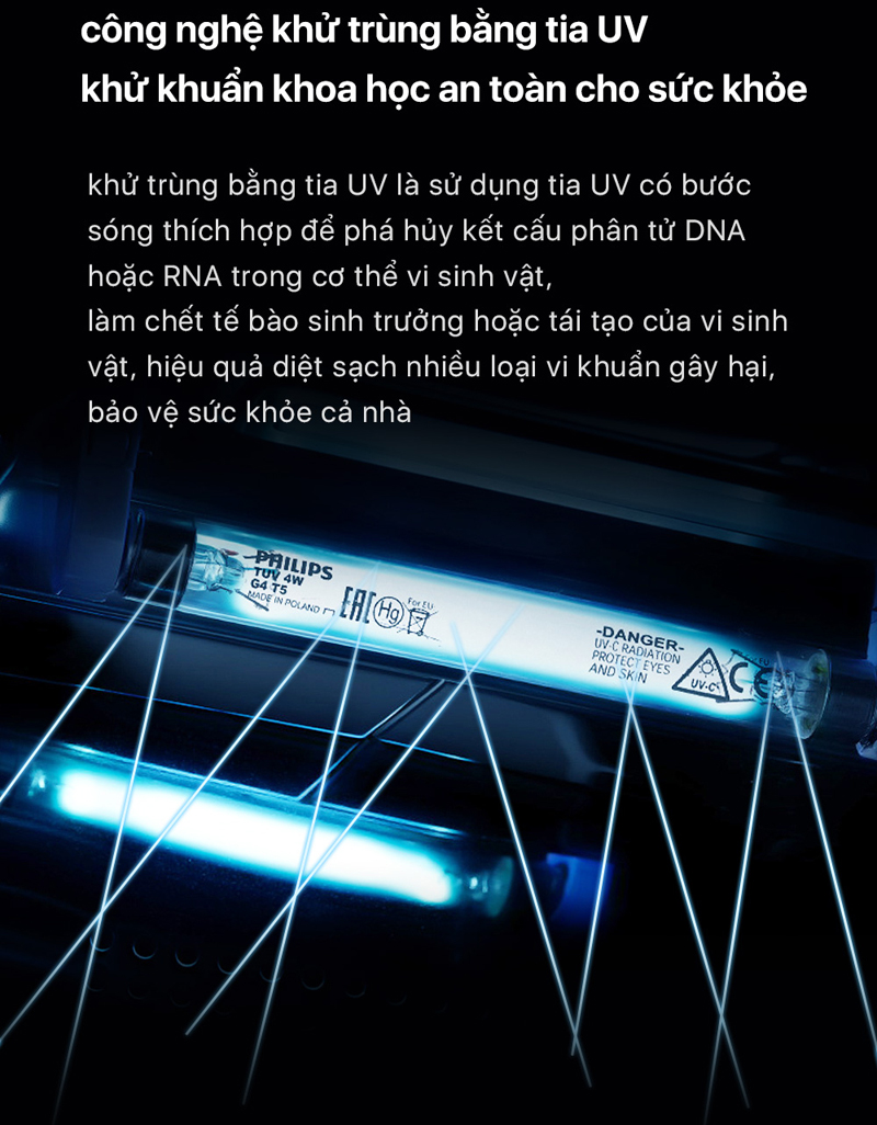 Khử trùng bằng tua UV loại bỏ khả năng sinh trưởng của vi sinh vật, bảo vệ sức khỏe em bé