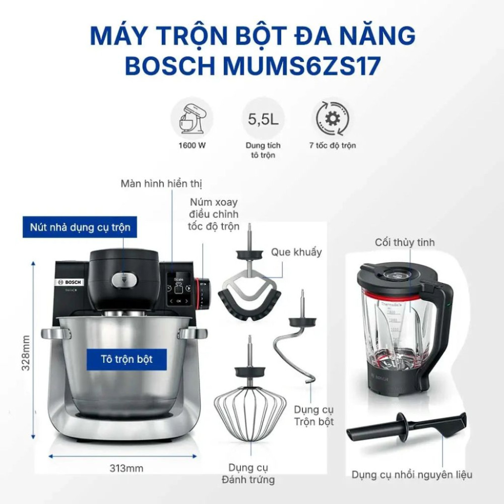 Máy trộn bột đa năng Bosch MUMS6ZS17 - Hàng chính hãng