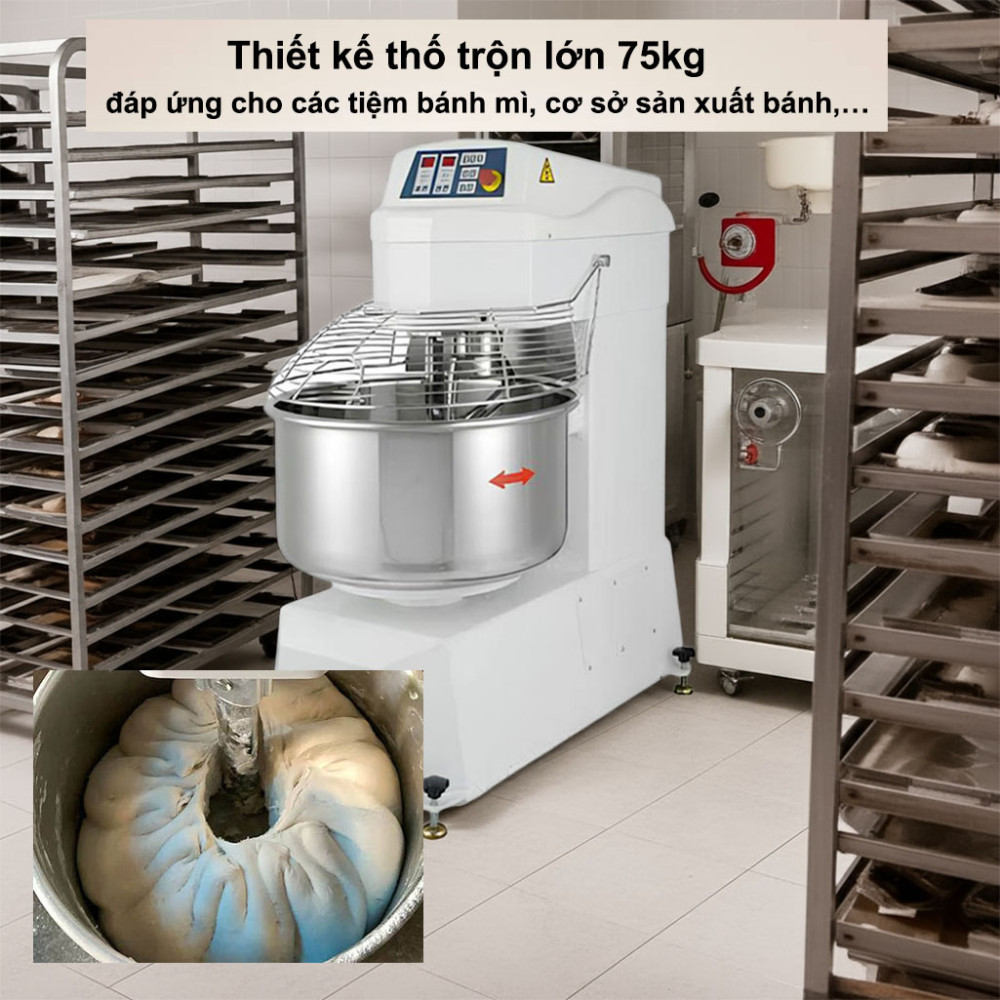 Máy trộn bột xoắn ốc công nghiệp Vigevr BND-75KG với hiệu suất làm việc hiệu quả