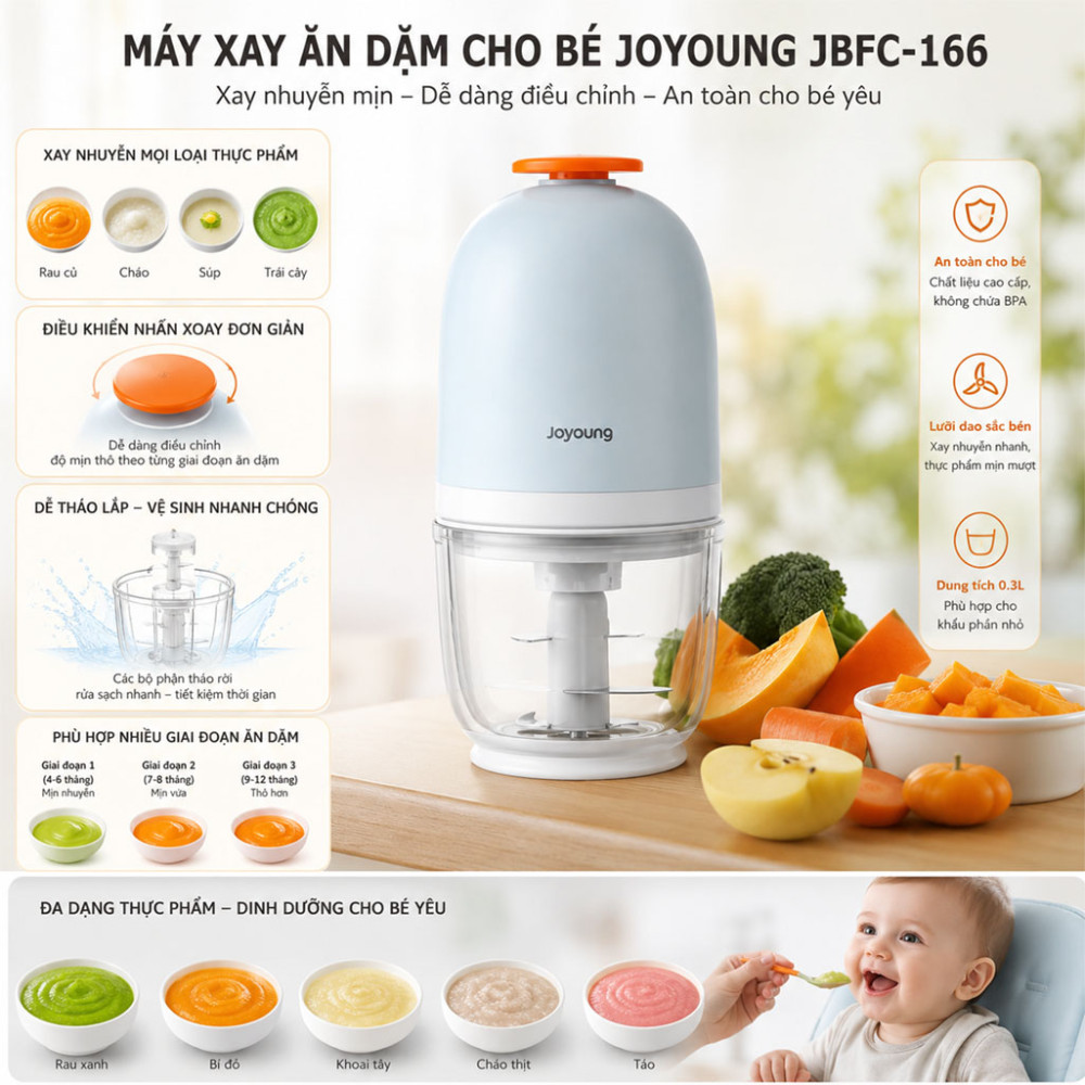 Máy xay ăn dặm cho bé Joyoung JBFC-166 - Hàng chính hãng