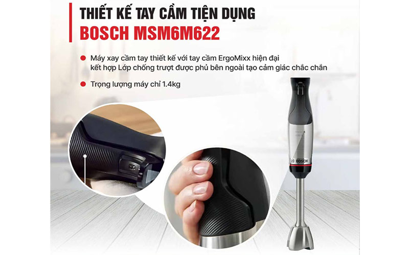 Thiết kế tay cầm của Máy xay cầm tay Bosch MSM6M622