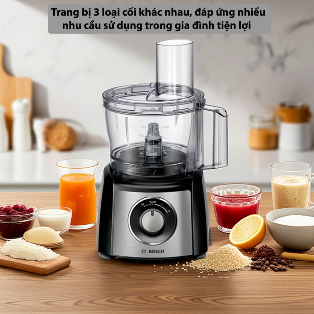 Máy xay đa năng Bosch MCM3501M tích hợp 3 loại cối xay và nhiều phụ kiện tiện dụng