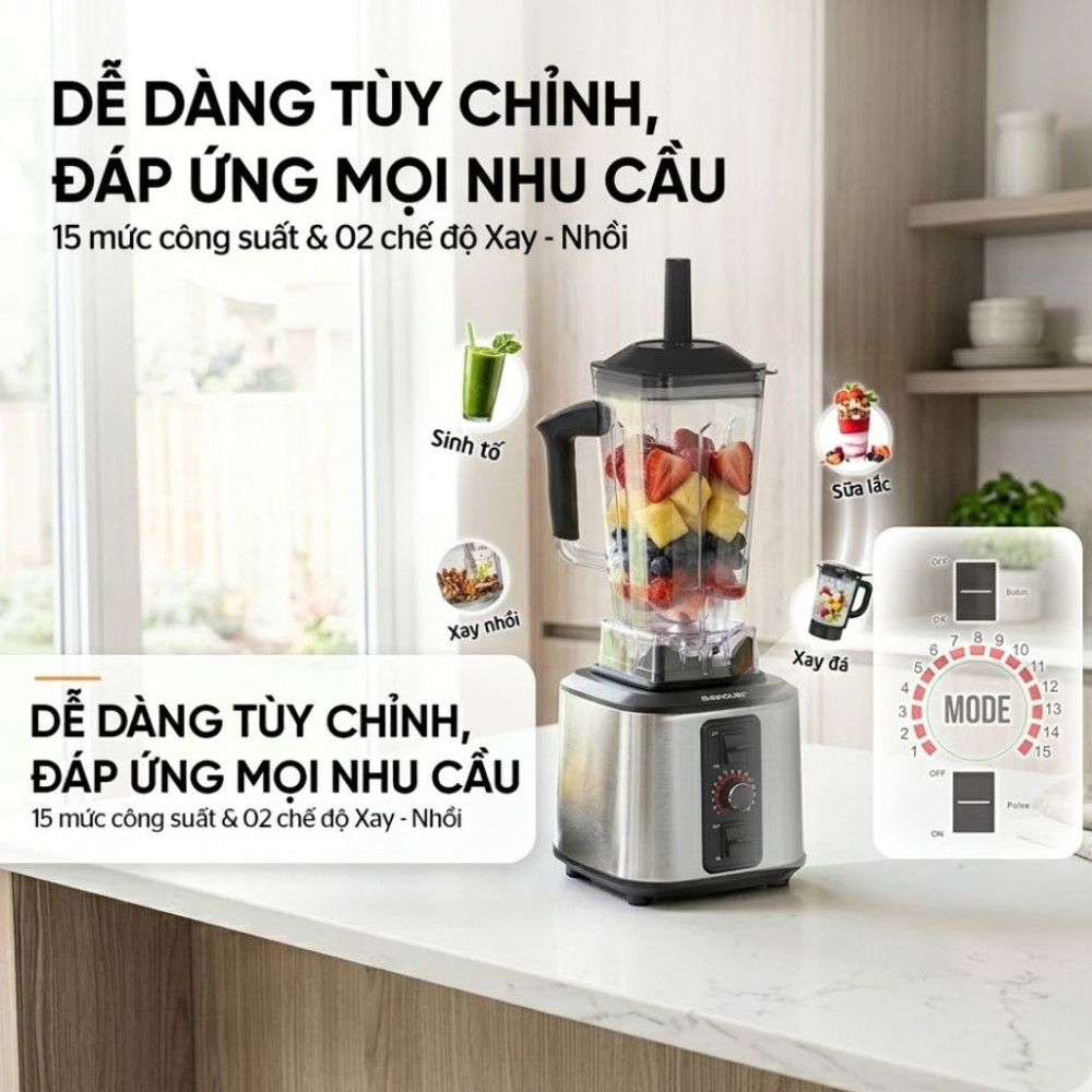 Máy xay sinh tố công nghiệp Sunhouse SHD5380 - Hàng chính hãng