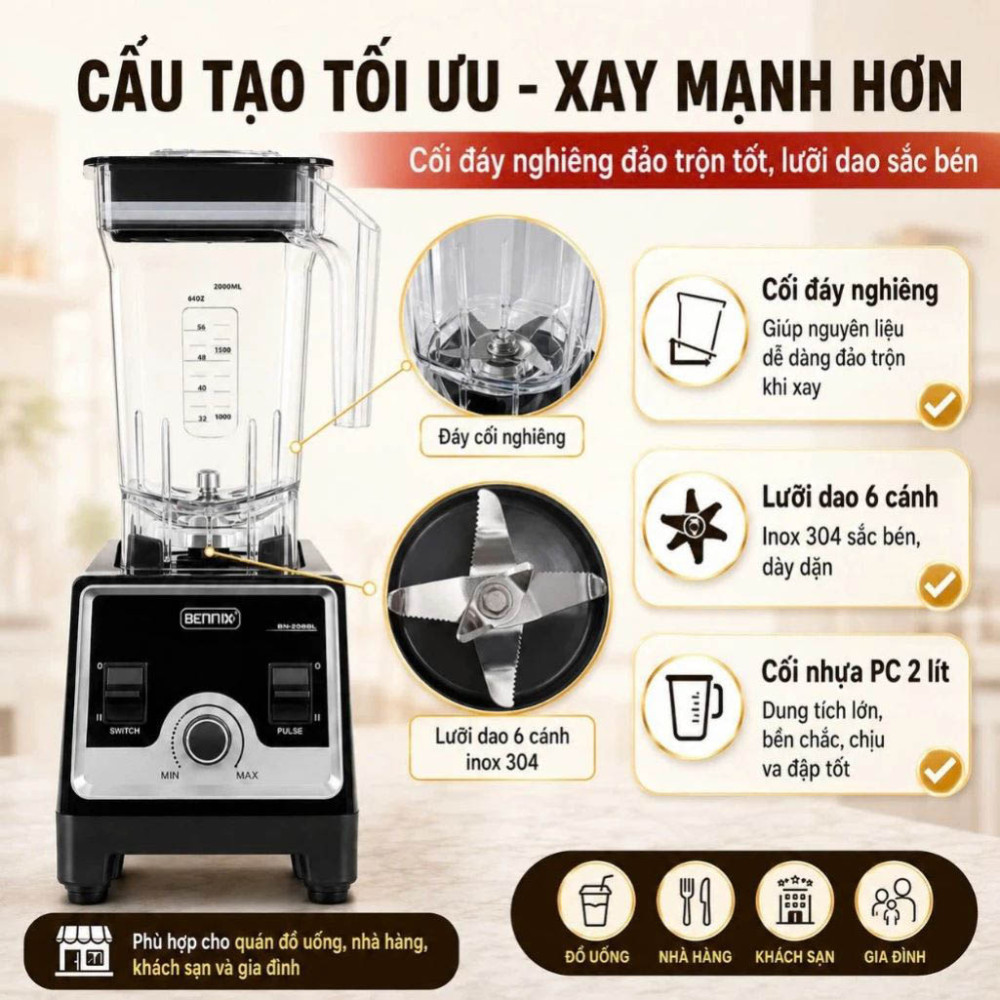 Máy xay công nghiệp Bennix BN-208BL - Hàng chính hãng