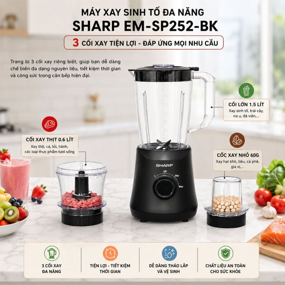 Máy xay sinh tố đa năng Sharp EM-SP252-BK - Hàng chính hãng