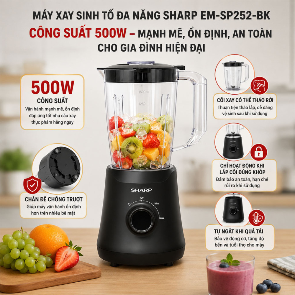 Máy xay sinh tố đa năng Sharp EM-SP252-BK - Hàng chính hãng