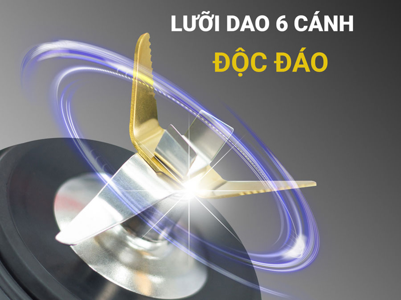 Lưỡi dao 6 cánh inox 420 sắc bén, xay nhuyễn mọi thực phẩm